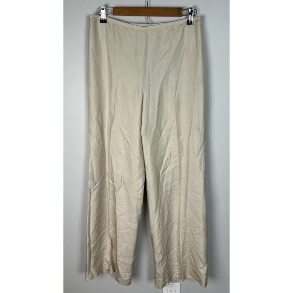 VTG Ann Taylor Silk Wide Leg Pants Lined Neutral Tan Side Zip Professional Sz 6 - Picture 1 of 6